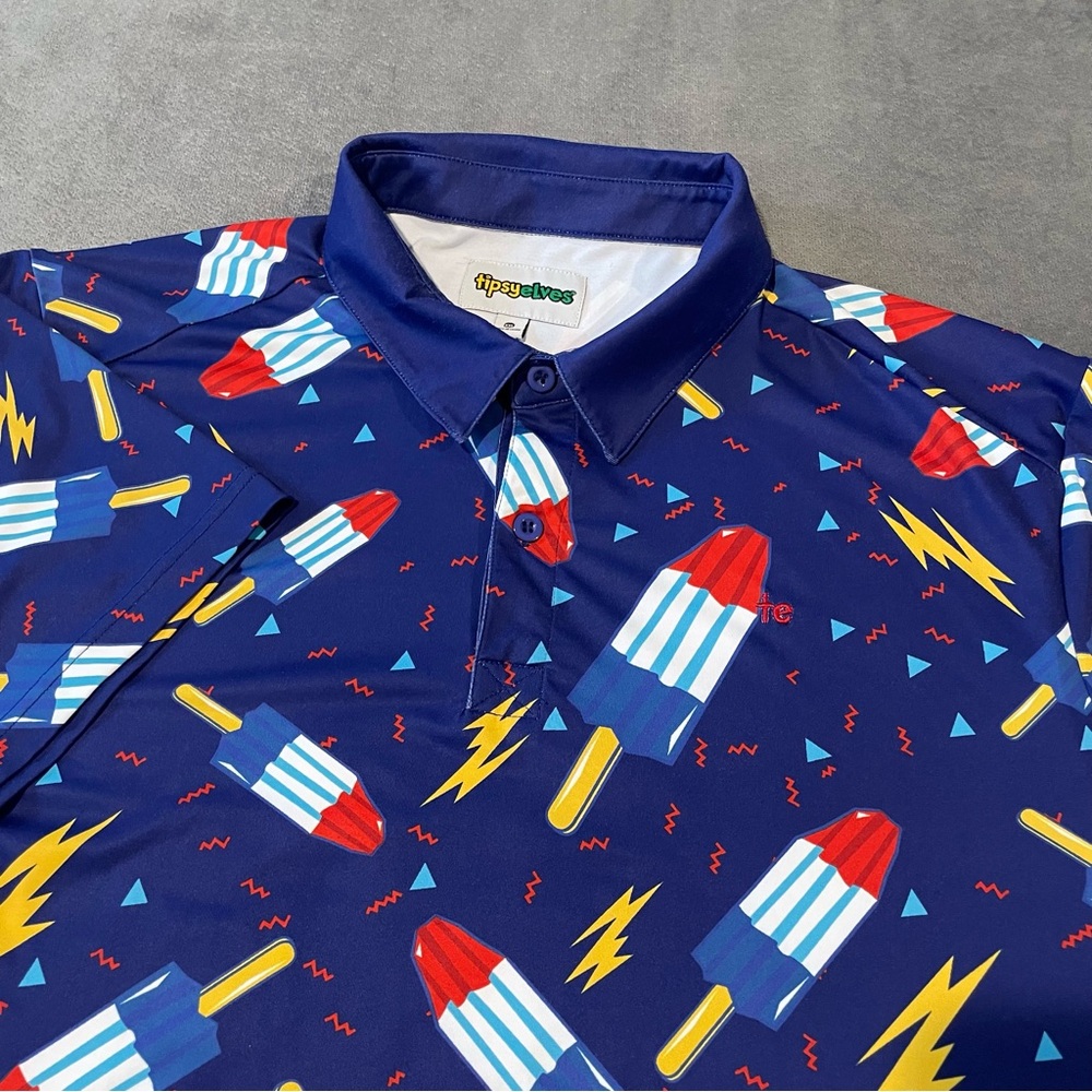 Tipsy Elves Mens Polo Red White Blue Popsicle Fireworks 4th of July Size XXL
